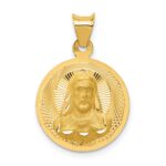 14K Polished Diamond-cut Solid Sagrado Corazon de Jesus Round Pendant