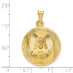 14K Polished Diamond-cut Large Solid Sagrado Corazon de Jesus Round Pendant - Image 3