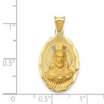14K Polished Diamond-cut Solid Sagrado Corazon de Jesus Oval Pendant - Image 3