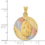 14K with Rose and White Rhodium Polished Diamond-cut Solid Our Lady Of Guadalupe Round Pendant - Image 3