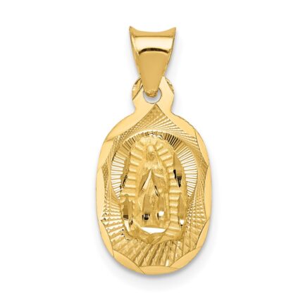 14K Polished Diamond-cut Semi-solid Our Lady Of Guadalupe Oval Pendant