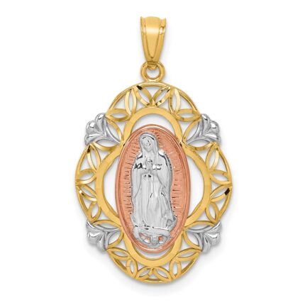 14K Two-tone with White Rhodium Our Lady of Guadalupe Pendant