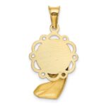 14K and White Rhodium Satin And Polished Diamond-cut Virgin Mary Scalloped Edge Pendant - Image 3