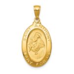 14k Polished and Satin Hollow Saint Anthony Oval Medal Pendant
