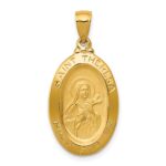 14k Polished and Satin Solid St Theresa Medal Oval Pendant