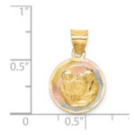 14K with Rose and White Rhodium Diamond-cut Baptism Round Pendant - Image 3