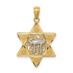 14k Two-tone Gold Polished Star of David with Chai Pendant