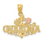 14k Two-tone Diamond-cut #1 GRANDMA with Rose Pendant