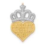 14k and White Rhodium DADDYS LITTLE GIRL Heart with Crown Chain Slide