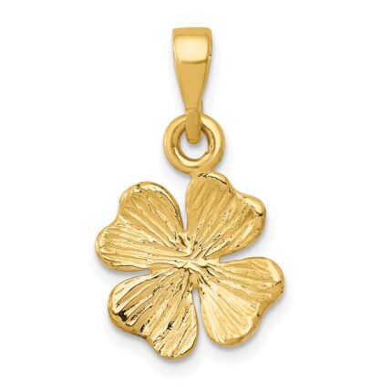 14k Polished and Textured Four Leaf Clover Pendant