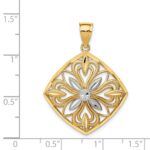 14k and White Rhodium Diamond-cut Polished Fancy Square Charm - Image 3