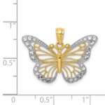 14k and White Rhodium Diamond-cut Polished Cut-out Butterfly Pendant - Image 4