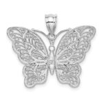 14k White Gold with Yellow Rhodium Polished Filigree Butterfly Pendant - Image 3