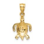 14k Polished and Textured Diamond-cut Sea Turtle Pendant - Image 3
