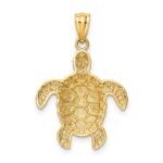 14k Diamond-cut Polished Sea Turtle Pendant - Image 3