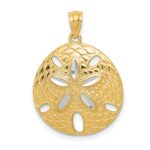14k with White Rhodium Diamond-cut Polished Sand Dollar Pendant