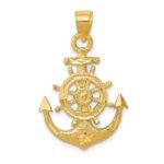 14k Satin Diamond-cut Anchor and Ships Wheel Pendant