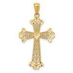 14k Diamond-cut Polished Filigree Hearts Cross Pendant