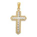 14k with White Rhodium Diamond-cut Budded Cross Pendant