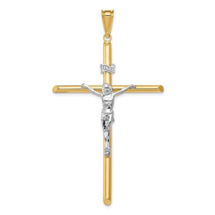 14k Two-Tone Polished INRI Crucifix Pendant