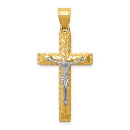 14k Two-tone Diamond Cut Crucifix Pendant