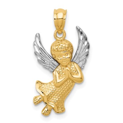14k and White Rhodium Diamond-cut Praying Angel Pendant