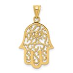 14k Polished Filigree Hamsa and Evil Eye Pendant