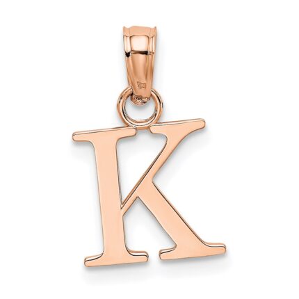 14K Rose Gold Polished Block Letter K Initial Pendant