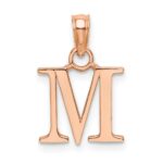 14K Rose Gold Polished Block Letter M Initial Pendant
