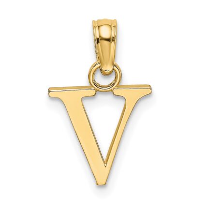 14K Polished Block Letter V Initial Pendant