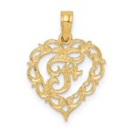 14KY Heart Script Letter F Initial Charm