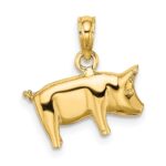 14K 3-D Polished Pig with Curly Tail Charm - Image 4