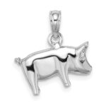14K White Gold 3-D Polished Pig with Curly Tail Charm - Image 4