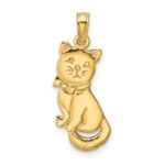 14K 3-D Polished Sitting Cat with Bow Charm