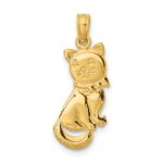 14K 3-D Polished Sitting Cat with Bow Charm - Image 4