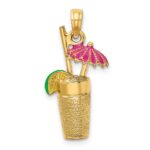 14K 3-D Cocktail Drink with Fuchsia Enameled Umbrella and Lime Charm