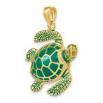 14K 3-D Green Enamel Large Sea Turtle Charm - Image 5