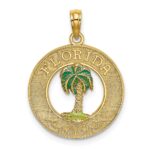 14K FLORIDA Enamel Palm Tree Circle Charm
