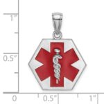 14K White Gold Red Enameled Textured Back Caduceus Medical Disc Charm - Image 3