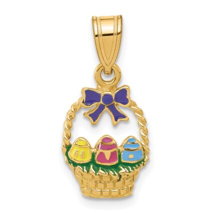 14K Enameled Easter Basket with Bow and Eggs Charm