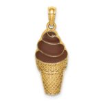 14K Brown Enameled Chocolate Ice Cream Cone Charm