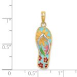 14K and White Rhodium Multi-Colored 3-D Enameled Fuchsia Flowers On Flip-Flop Charm - Image 3