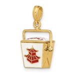 14K 3-D White and Red Enameled Chinese Take-Out Box with Moveable Handle Charm - Image 4