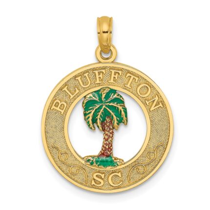 14K BLUFFTON SC Circle Enameled Palm Tree Charm