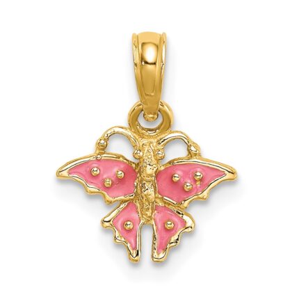 14K Enameled Mini Pink Butterfly Charm