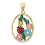 14K Enameled Flowers and Ladybug Oval Charm
