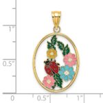 14K Enameled Flowers and Ladybug Oval Charm - Image 3