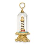 14K 3-D Enamel Cape Hatteras Lighthouse In Glass Dome Charm - Image 2