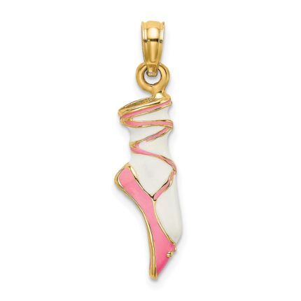 14K 3-D Pink and White Enameled Ballet Shoe Charm