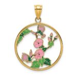 14K Enameled Hummingbirds and Flowers In Circle Charm
